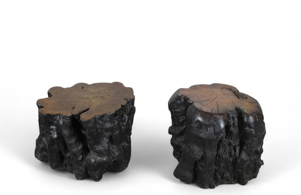 Black Lychee Living Edge Accent or Side Table or Stool, Pair