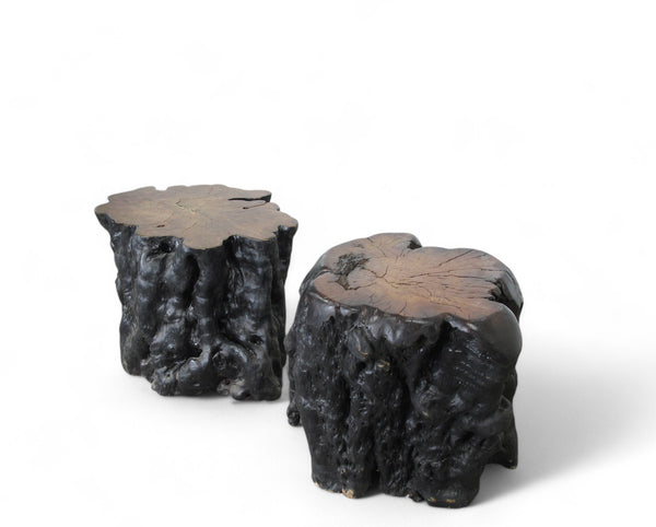 Black Lychee Living Edge Accent or Side Table or Stool, Pair