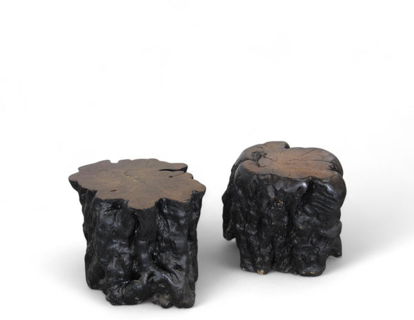 Black Lychee Living Edge Accent or Side Table or Stool, Pair