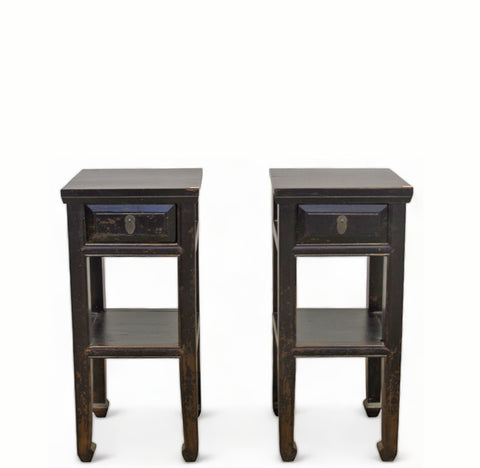 Pair Square Antique Chinese Accent Night Table or Stands