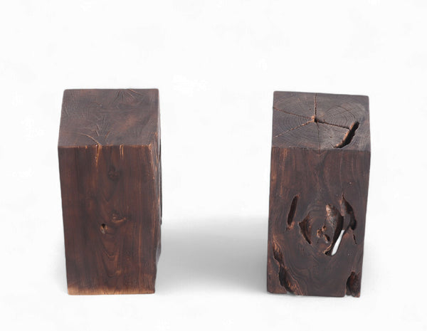 Pair Sculptured Teak Accent or Side Table or Stool 13.2