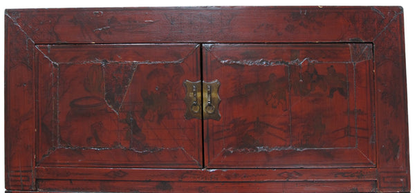 96" Tall Red Lacquer Antique Chinese Chinoiserie-Style Cabinet