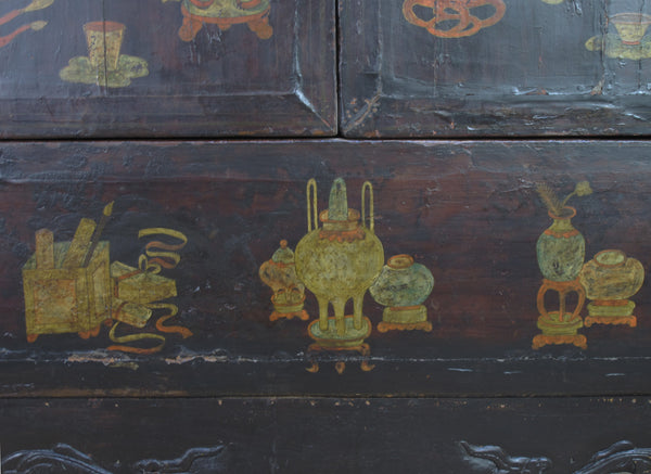 Hand Painted Flower 2 Panel Doors Antique Chinese Cabinet