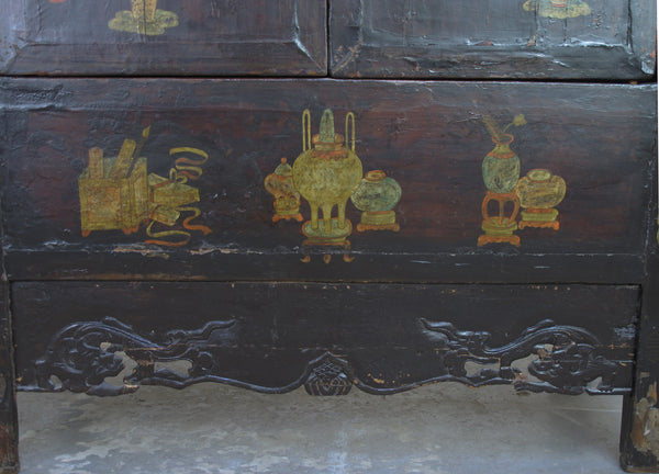 Hand Painted Flower 2 Panel Doors Antique Chinese Cabinet