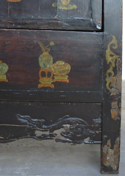 Hand Painted Flower 2 Panel Doors Antique Chinese Cabinet