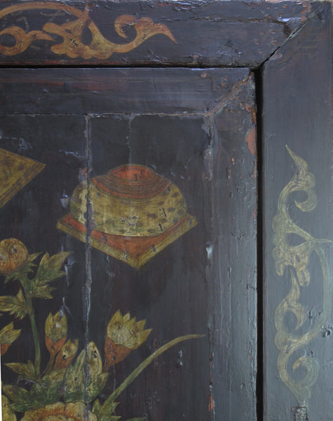 Hand Painted Flower 2 Panel Doors Antique Chinese Cabinet