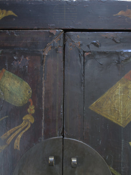 Hand Painted Flower 2 Panel Doors Antique Chinese Cabinet