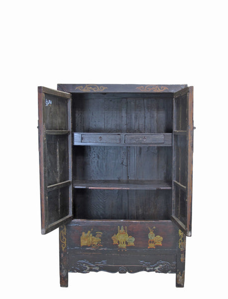 Hand Painted Flower 2 Panel Doors Antique Chinese Cabinet