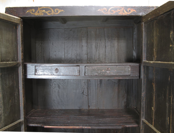 Hand Painted Flower 2 Panel Doors Antique Chinese Cabinet