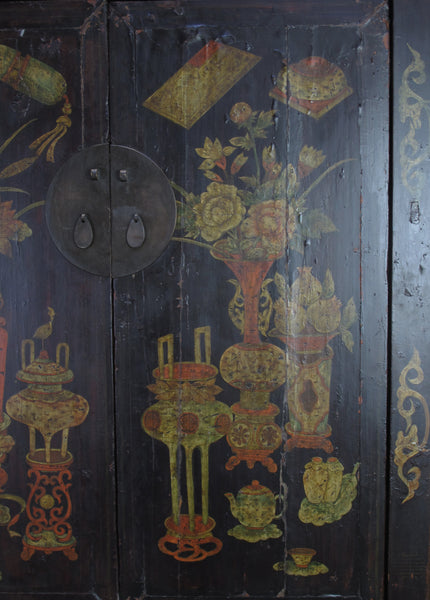 Hand Painted Flower 2 Panel Doors Antique Chinese Cabinet