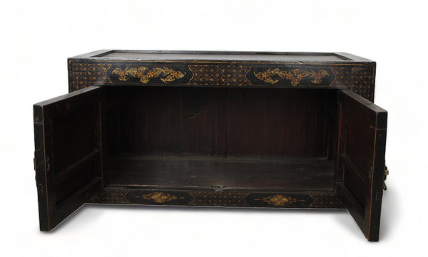 Hand Painted Black Vintage Chinese Chinoiserie-Style Cabinet 2