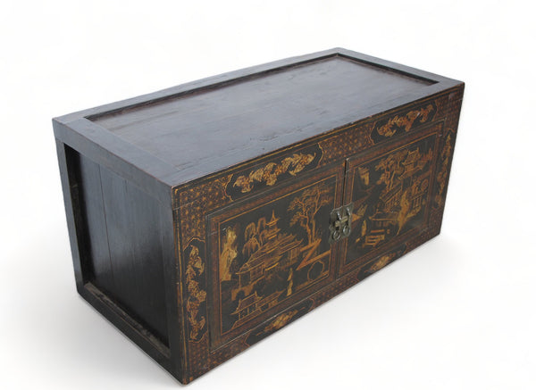 Hand Painted Black Vintage Chinese Chinoiserie-Style Cabinet 2