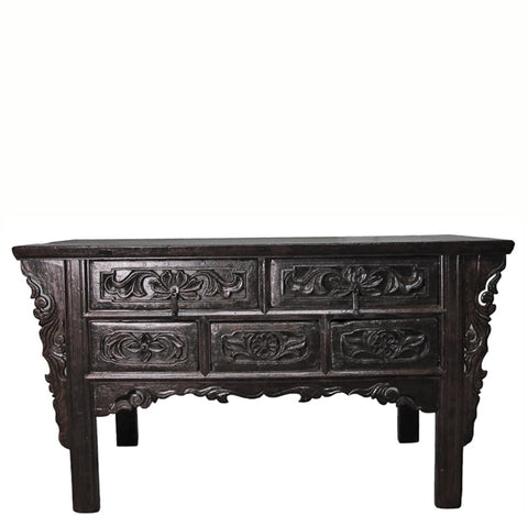19th Century Hand Carved Drawers Antique Chinese Center Table