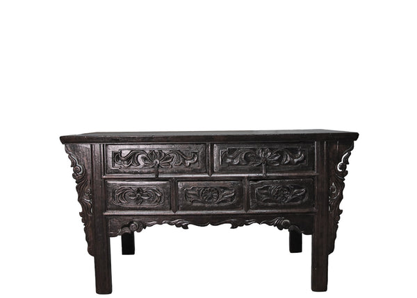 19th Century Hand Carved Drawers Antique Chinese Center Table