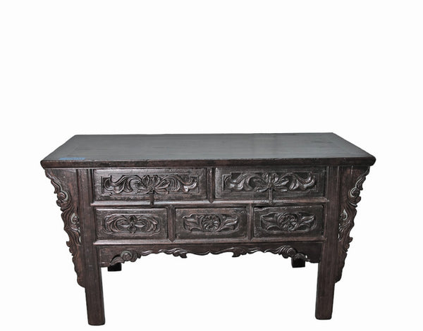 19th Century Hand Carved Drawers Antique Chinese Center Table