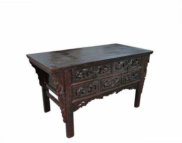 19th Century Hand Carved Drawers Antique Chinese Center Table