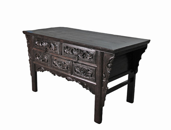 19th Century Hand Carved Drawers Antique Chinese Center Table