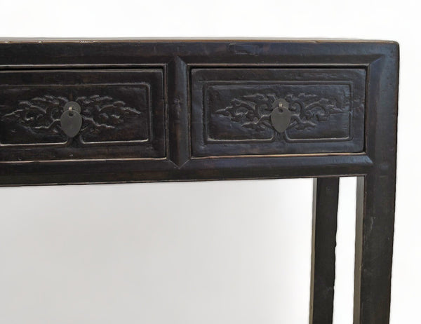 Antique Asian 3-Drawer Dark Brown Elm Console Table
