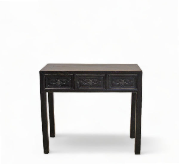 Antique Asian 3-Drawer Dark Brown Elm Console Table