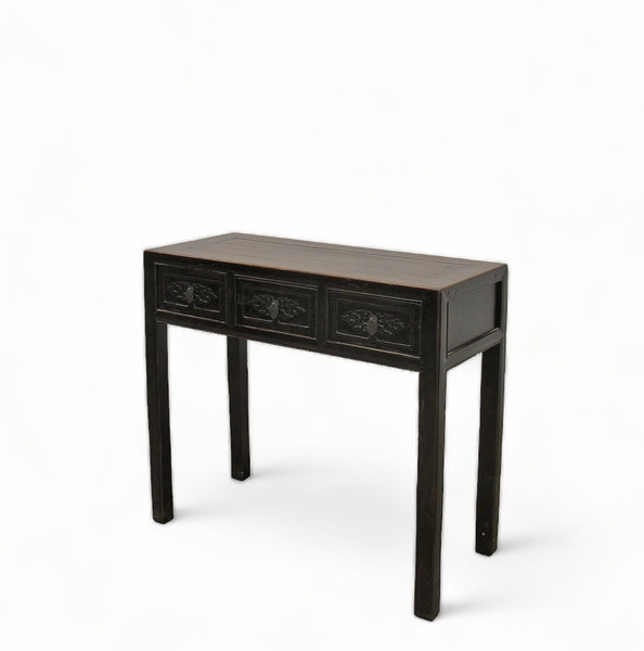 Antique Asian 3-Drawer Dark Brown Elm Console Table