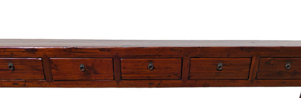 Late 18th Century Seven Drawers Antique Pine Console Table, 108" Inch Long