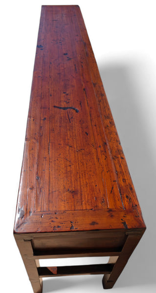 Late 18th Century Seven Drawers Antique Pine Console Table, 108" Inch Long