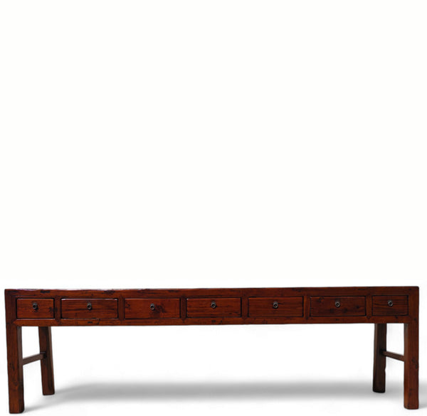 Late 18th Century Seven Drawers Antique Pine Console Table, 108" Inch Long