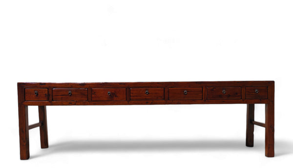 Late 18th Century Seven Drawers Antique Pine Console Table, 108" Inch Long