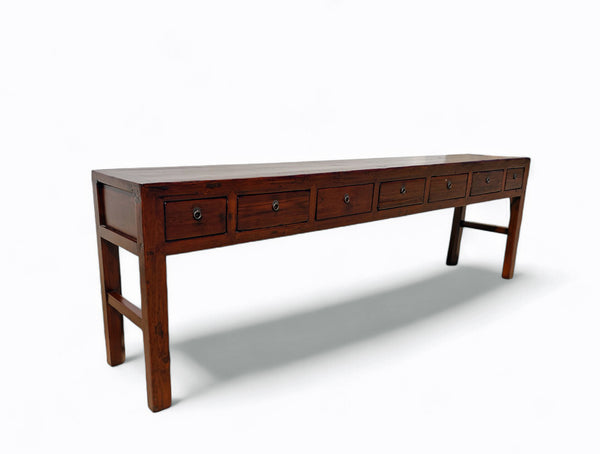 Late 18th Century Seven Drawers Antique Pine Console Table, 108" Inch Long