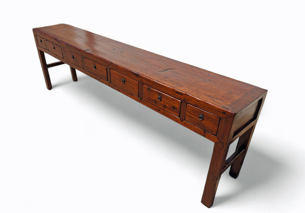 Late 18th Century Seven Drawers Antique Pine Console Table, 108" Inch Long