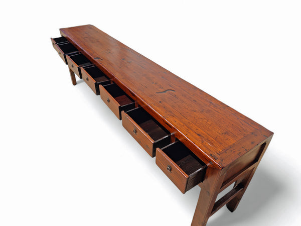 Late 18th Century Seven Drawers Antique Pine Console Table, 108" Inch Long