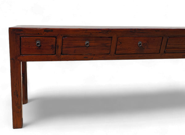Late 18th Century Seven Drawers Antique Pine Console Table, 108" Inch Long