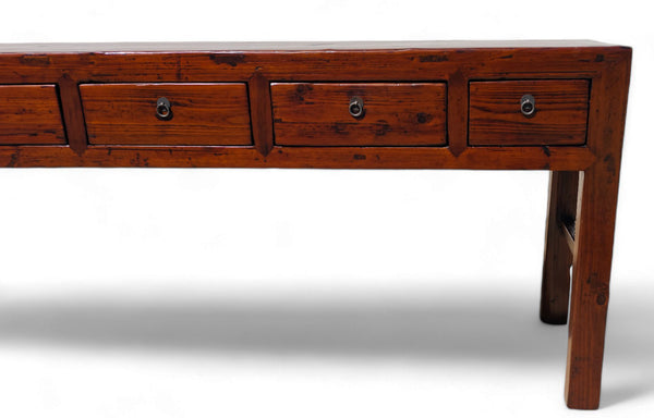 Late 18th Century Seven Drawers Antique Pine Console Table, 108" Inch Long