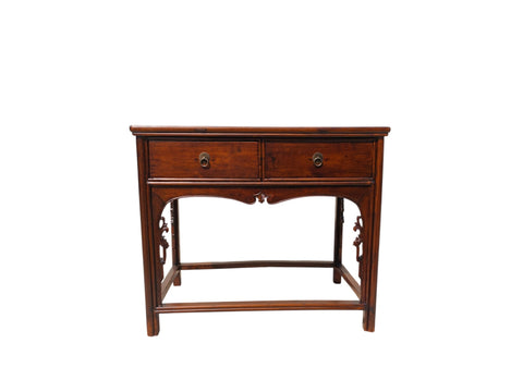 Antique 19th Century Chinese Shanxi Solid Walnut 2-Drawer Side Table
