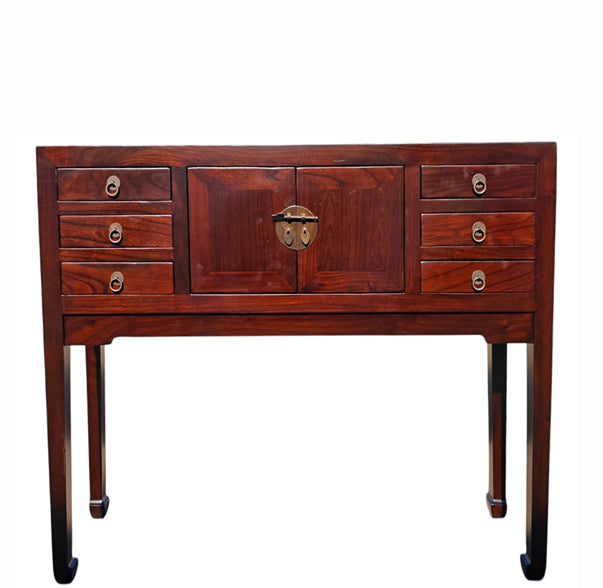 37" Long Reddish Brown Multi-Storage Console Table