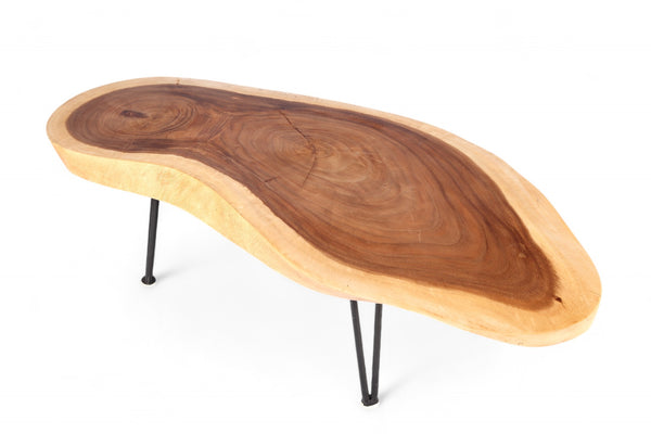 One Slab Living Edge Coffee Table With Black Iron Legs 51