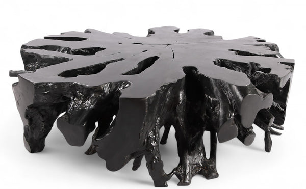 63" Inch D Round Black Organic Teak Root