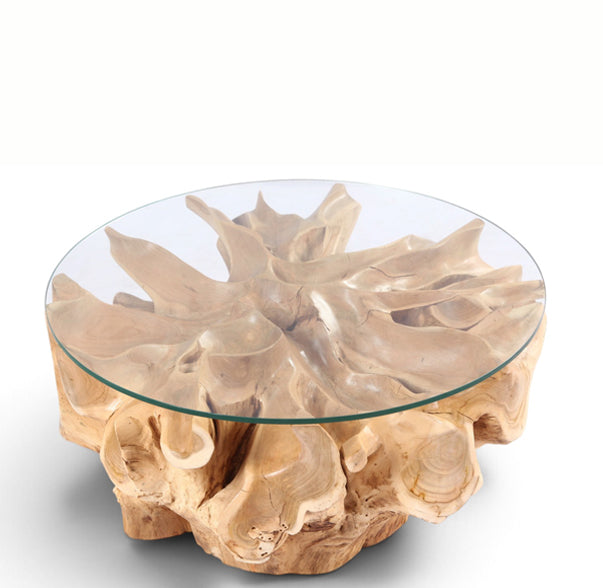 32” Inch Diameter Sculptured Teak Root Round Coffee Table