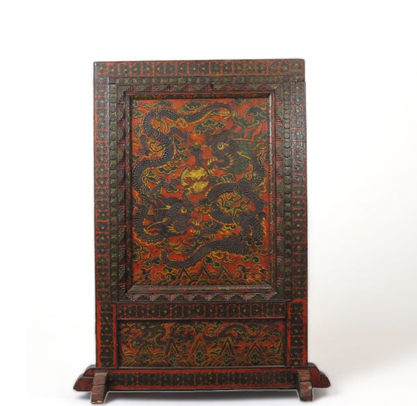 Embossed Flying Dragons Tibetan Wall Art or Room Divider or Head Board