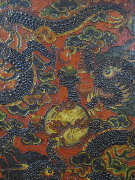 Embossed Flying Dragons Tibetan Wall Art or Room Divider or Head Board