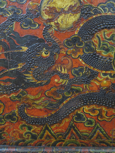 Embossed Flying Dragons Tibetan Wall Art or Room Divider or Head Board