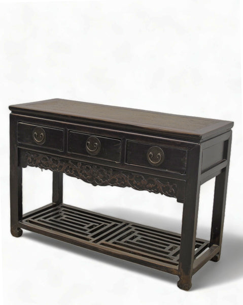 Antique 3 Drawers Desk with Cracked Ice Foot Rest