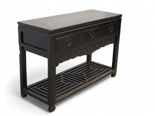 Antique 3 Drawers Desk with Cracked Ice Foot Rest