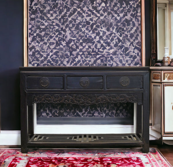 Antique 3 Drawers Desk with Cracked Ice Foot Rest