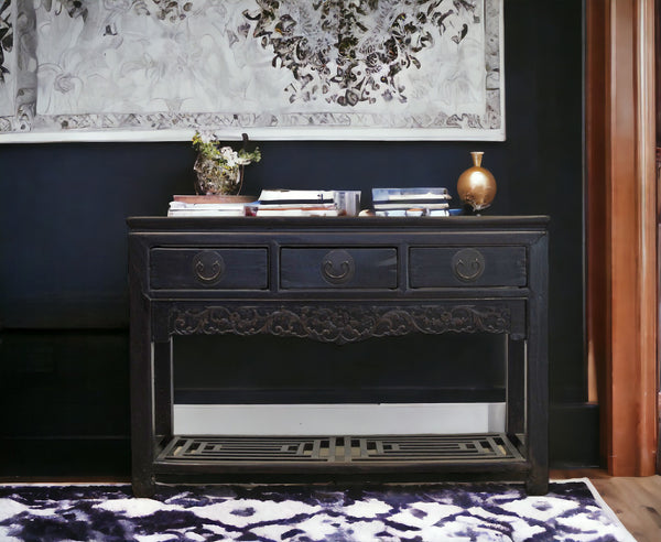 Antique 3 Drawers Desk with Cracked Ice Foot Rest