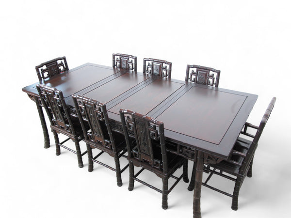 94" Long Rosewood Dining Table and 8 Chair Set