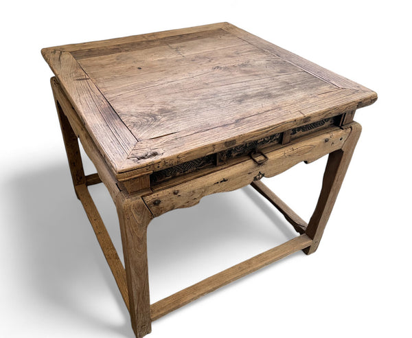 Mid 18th Century Antique Chinese Square Dining Table with 1 Drawer