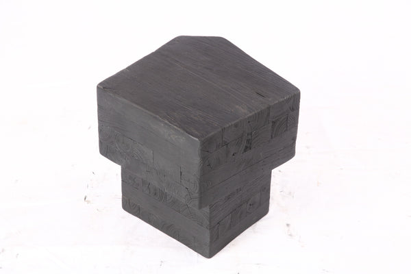 16” Black Sculptural Teak Block Accent Table