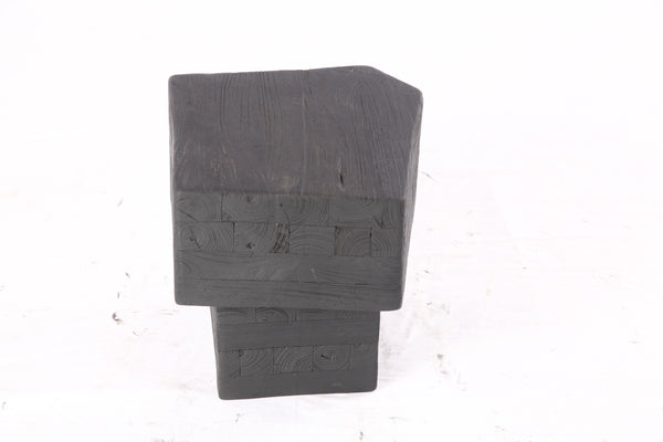 16” Black Sculptural Teak Block Accent Table