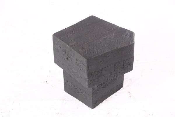 16” Black Sculptural Teak Block Accent Table